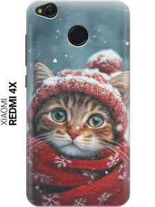 Силиконовый чехол на Xiaomi Redmi 4X с принтом "Котик и снегопад"