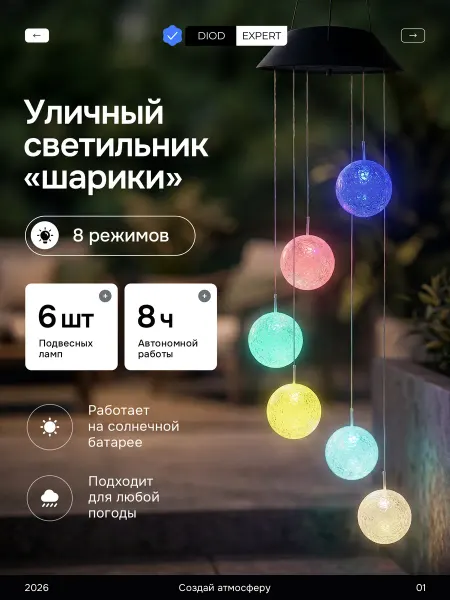 DiodExpert Светильник уличный садовый на солнечной батарее Шарики