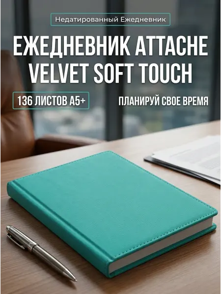 Attache Ежедневник A5+ Soft Touch бирюзовый 136 листов
