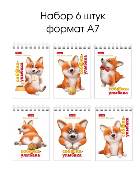 Hatber Набор маленьких блокнотов Корги 6 шт