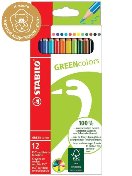 STABILO Карандаши цветные экологичные GREENcolors, 12 цветов