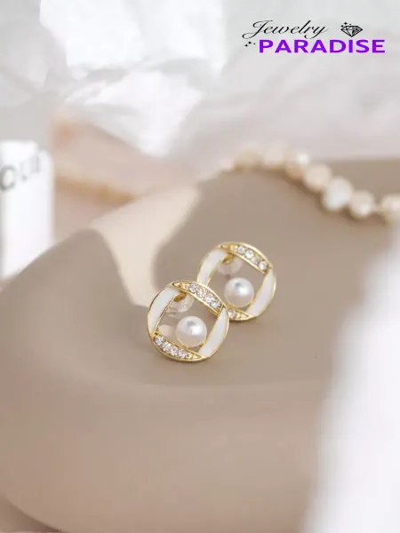 JEWELRY.PARADISE Серьги бижутерия гвоздики с крупным жемчугом и камнями