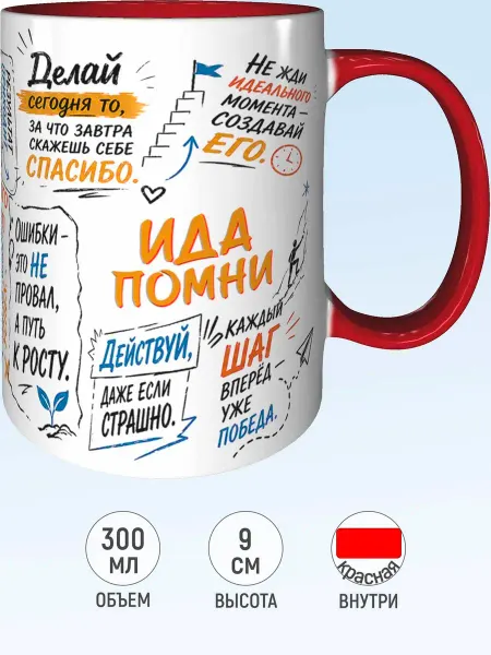 MadePrint Кружка мотивационная Ида - красная внутри и ручка