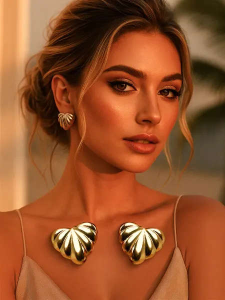 ElenStyle Серьги бижутерия сердечки рельефные золотистые