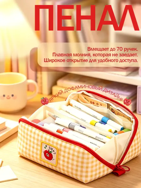 Подарок к 1 июня для детей мультяшный пенал «Красное яблоко»