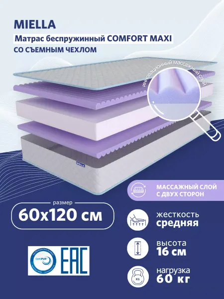 MIELLA Матрас 120х60 массажный ортопедический Comfort Maxi