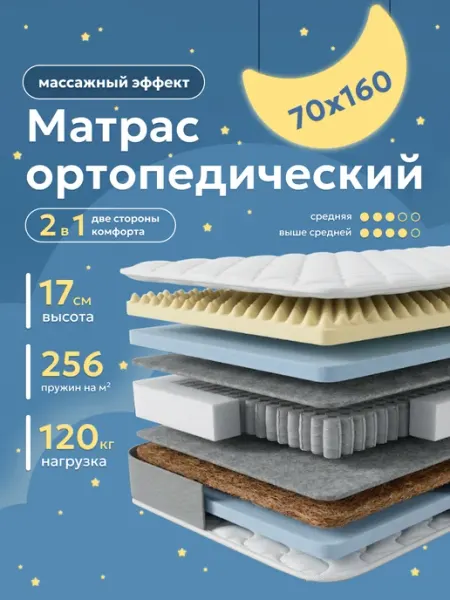 Comfy-meb Детский ортопедический матрас 160х70 см с массажным эффектом