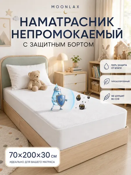 MOONLAX Наматрасник непромокаемый 70x200х30 см с бортиком