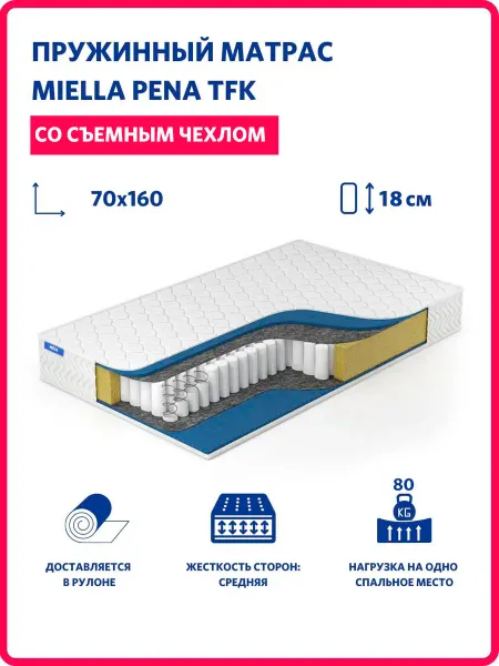 MIELLA Матрас 70х160 детский пружинный ортопедический Pena TFK