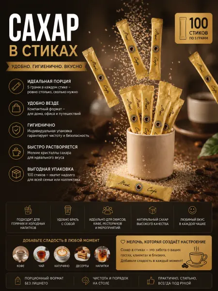 Сахар в стиках 5 грамм 200 шт