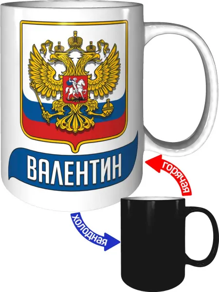 AV Podarki Кружка с именем Валентин (Герб и Флаг России) - хамелеон