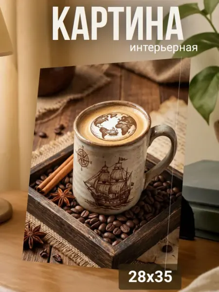 Интерьерный штрих Картина на холсте "Кофейная карта" 28х35см