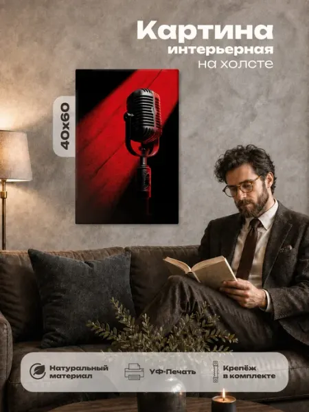 Розовый Гусь Картина интерьерная на стену 40х60 Ретро микрофон музыка