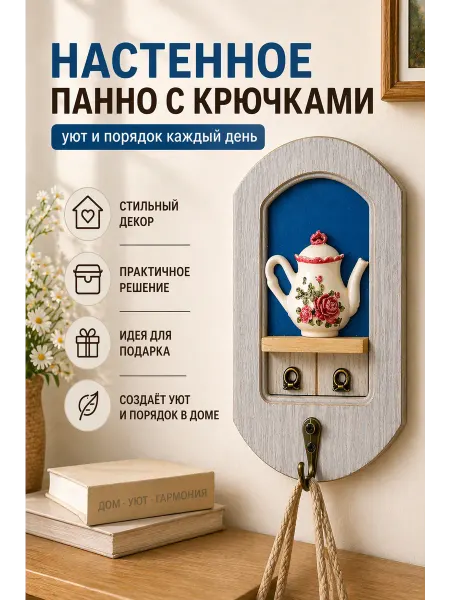 Декоративное настенное панно с крючками стильный подарок