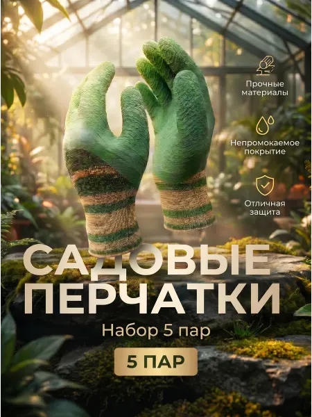 Перчатки садовые с покрытием 5 пар