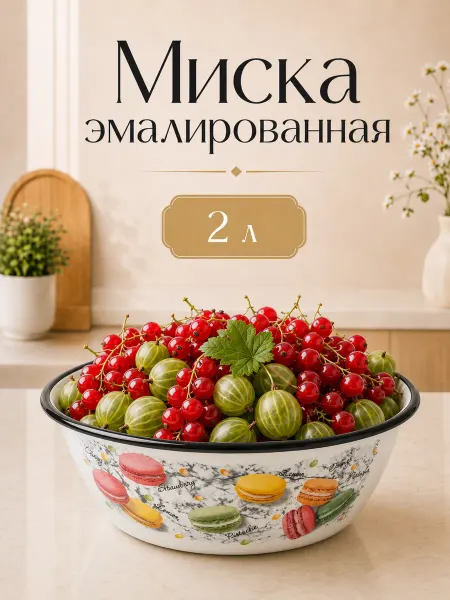 Миска эмалированная 2 л «Цветное печенье»