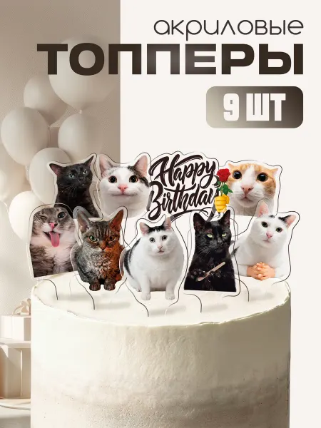 Pul Art акрил Топпер на торт С днем рождения мемные котики