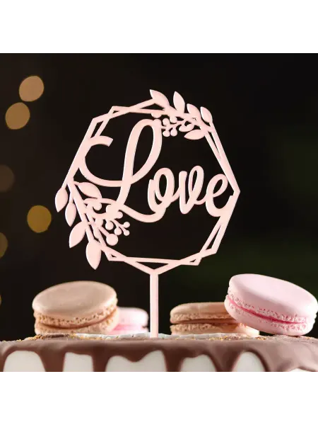 Дарим Красиво Топпер Love цветочный розовое золото
