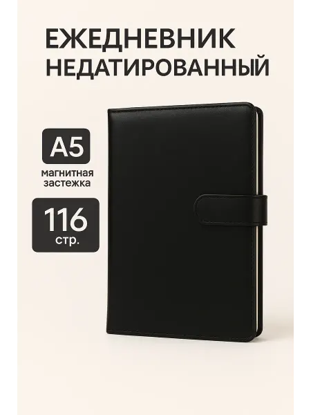 Ежедневник А5 недатированный в клетку на застежке