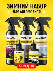 Зимний набор для автомобиля: размораживатель замков с ПТФЭ, спрей для стекол, очиститель от реагентов, антизапотеватель для стекол и зеркал, силиконовая смазка для резиновых уплотнителей, 5 средств