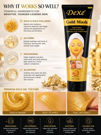 Маска для лица Dexe Black и Gold, очищающая и увлажняющая, 120 г