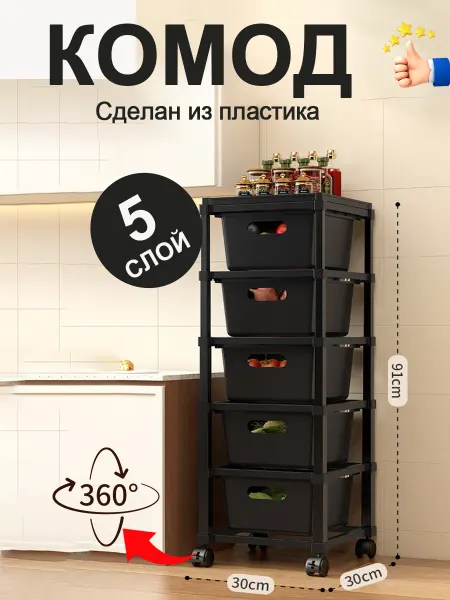 Комод складной без сборки 5 ящика на колесиках для кухни