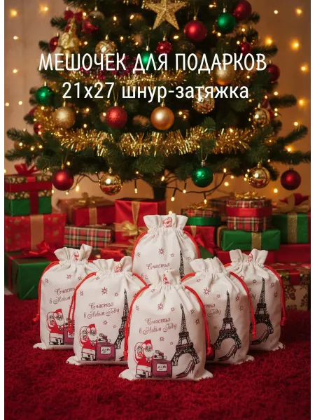 Волшебный сувенир Мешок для подарков новогодний, новогодний мешочек 6шт