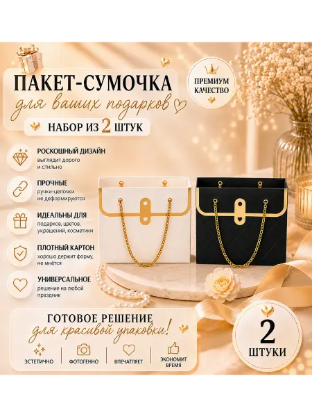 Сумка для подарков черная-белая 2 шт