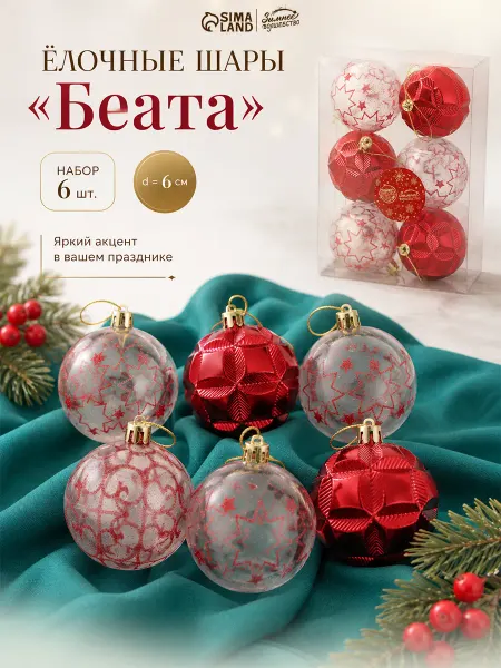 Новогодние украшения, елочные шары, 6 шт