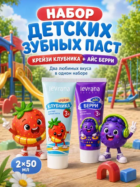 Levrana Зубная паста детская Крейзи клубника и Айс Берри, набор 2 шт