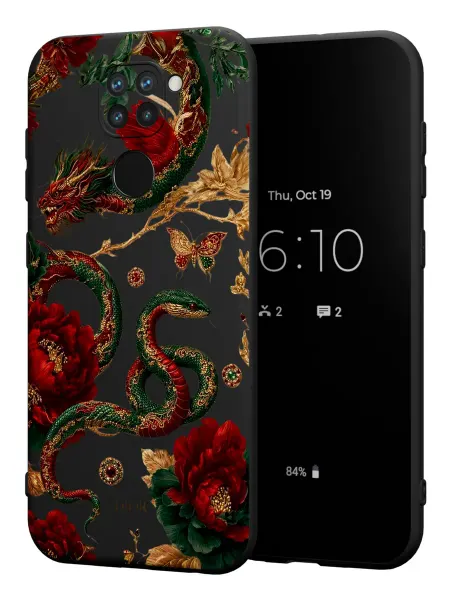 PBl store Чехол на Xiaomi Redmi Note 9 с принтом Змеи и розы