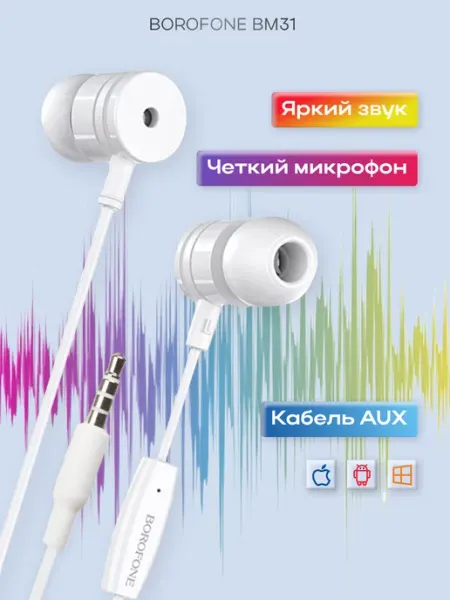 Borofone Наушники проводные с микрофоном вакуумные 3,5 мм