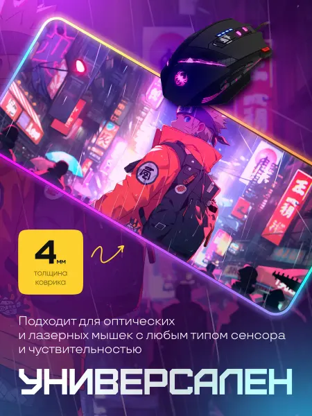 Коврик для мышки с подсветкой большой 900x400 аниме Наруто