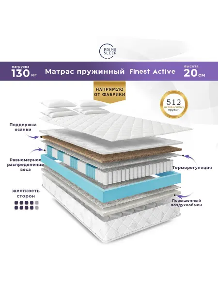 Prime Sleep Матрас 100х160 пружинный ортопедический