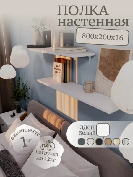 Полка настенная прямая лдсп чёрная 80х20х1 6 без креплений
