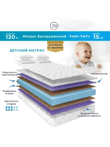 Prime Sleep Матрас 85х175 беспружинный ортопедический