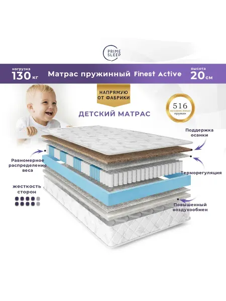 Prime Sleep Матрас 90х185 пружинный ортопедический