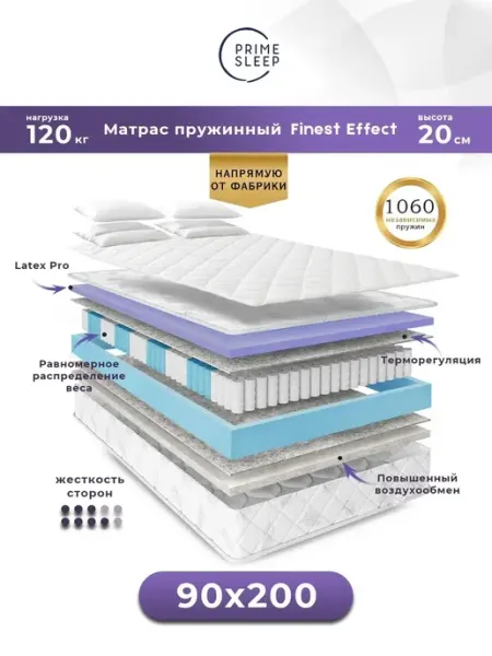 Prime Sleep Матрас 90х200 пружинный ортопедический