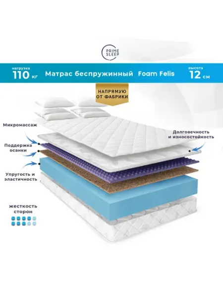 Prime Sleep Матрас 95х190 беспружинный ортопедический