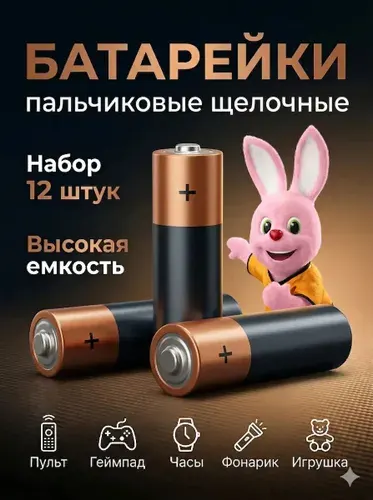 Батарейка пальчиковые AA, L (щелочной) тип, 2500 мАч, 1,5 В, 12 шт