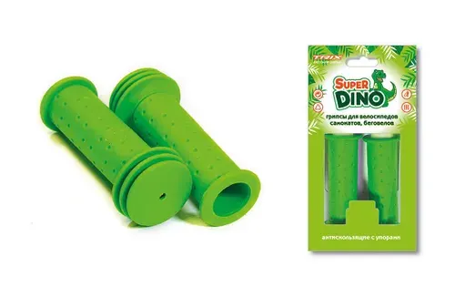 Ручки руля TRIX SUPER DINO 102 мм., антискользящие с упорами, зеленые