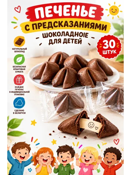 Фабрика Желаний Печенье с предсказаниями для детей шоколадное на 6 - 12 лет