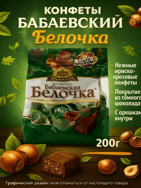 Бабаевский Конфеты Белочка, 200г