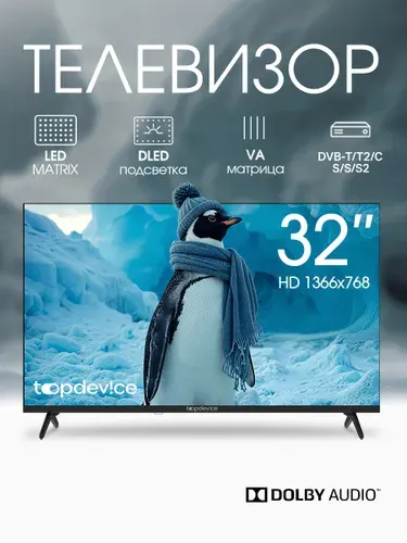 Topdevice Телевизор TDTV32CN04H_BK 32″ HD, черный, черно-серый