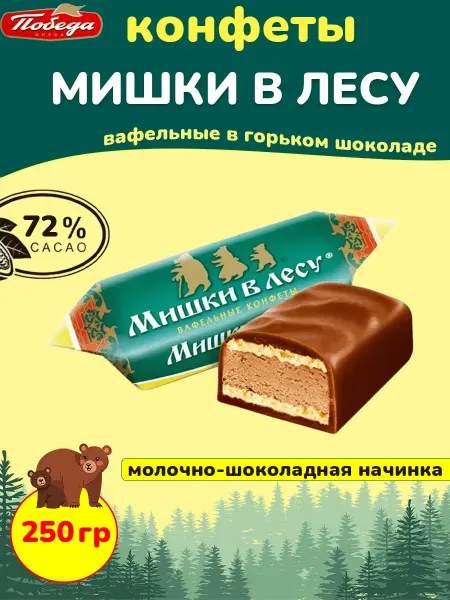 Победа Вкуса Шоколадные конфеты Мишки в лесу вафельные, 250 гр