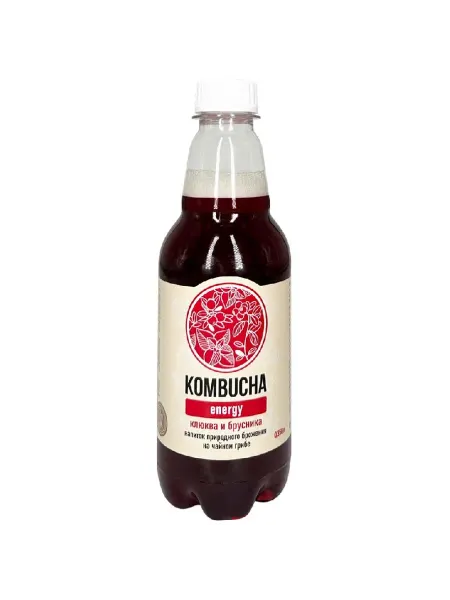 KOMBUCHA Напиток "ENERGY" с соком ягод клюквы, брусники и мяты 0,350л