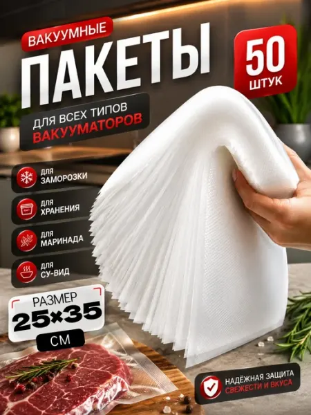 Вакуумные пакеты 35х25 см для су вид и заморозки, 50 шт