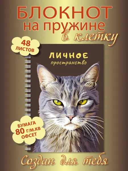 Газета Крот Блокнот А5 в клетку на пружине Кот