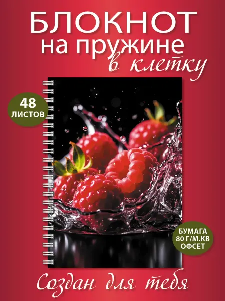 Газета Крот Блокнот формата А5 в клетку с малиной