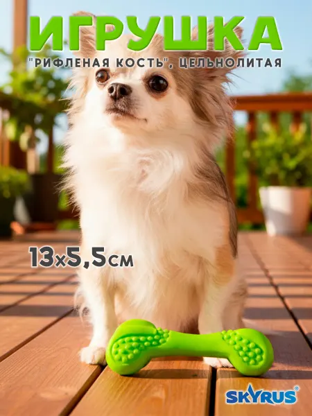 SKYRUS Рифленая кость для собак резиновая 13х5.5х4.4см
